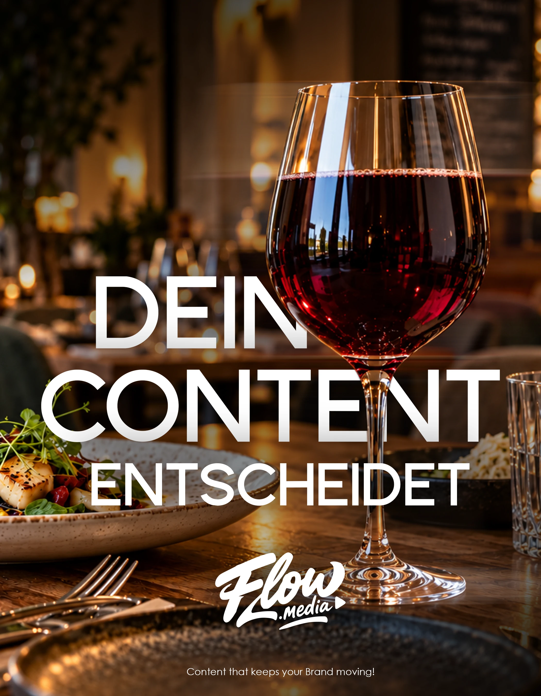 FLOW.media Instagram-Post mit Weinglas und dem Schriftzug Dein Content entscheidet